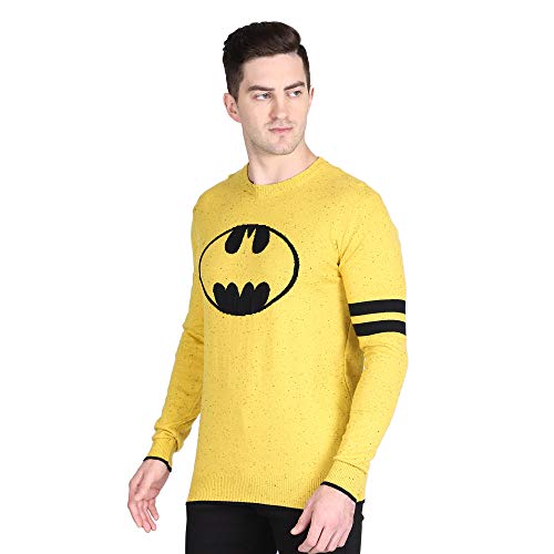 Image of Free Authority Men Cotton Crew Neck Sweater (8905030163249 Yellow with Nepps /Black L)