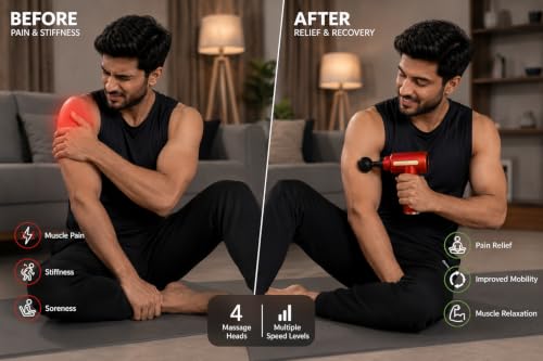 Image of 4 Piece Massage Heads - Pain Relief Simple to use One Button Massage Gun for Body Recovery | Wireless & Rechargeable Handheld Gun Massager Machine | Leg Massager Therapy Gun Multicolor, inchThe Only Massage We Need inch