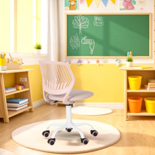 FurnitureR Kompakter Klassenstuhl, ergonomischer Sitz für Schule, Rückenlehne aus atmungsaktivem Netzgewebe, höhenverstellbar, Zeichenzimmerstuhl für Kinder, leicht zu verschieben um 360°, Morandi