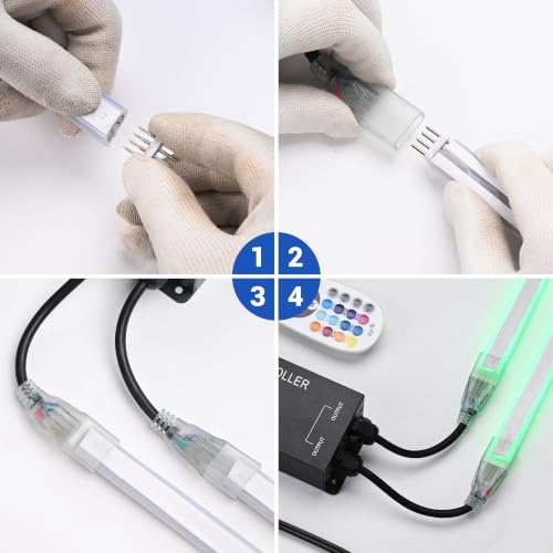 Image of Yescom 1-to-2 Receiver Remote Control for 4-Pin BiLume RGBW Neon Rope Light | 110-120V AC, Receiver box & Y-splitter power cord, Control both RGB neon flex lights, Easy plug-and-play install
