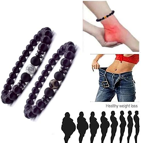 Miniatura 3 de CSIYANJRY99 Tobillera de obsidiana negra para hinchazón, tobilleras de obsidiana para mujer, tobillera delgada de hematita antiansiedad, pulsera de