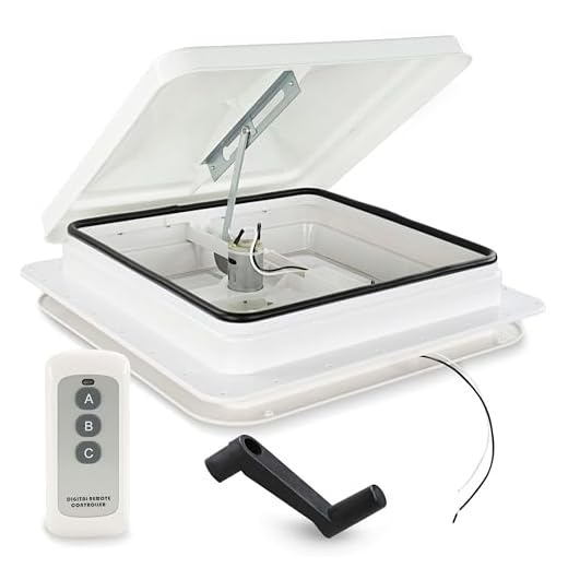 Dumble RV Roof Vent Fan with Remote - 14 Inch RV Skylight Camper Roof Vent Fan for Motorhome Circulation - 12 Volt Crank Open Enclosed Trailer Roof Vent Ventilation with 6 Inch Ceiling Fan Blade