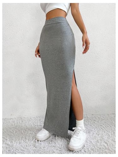 GORGLITTER Women's High Slit Bodycon Maxi Skirt Elastic High Waisted Straight Skirts4