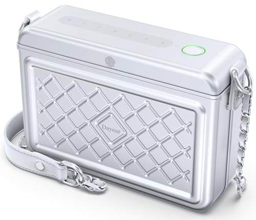 Dayear Anti-Diebstahl Fingerabdruck Frauen Sicherheitsschloss Box Tasche, MFi zertifizierte Safe Lock Boxen mit Find My App/iOS Only, Bargeldschloss, Crossbody-Tasche mit Passwort, Metall Reise Safe
