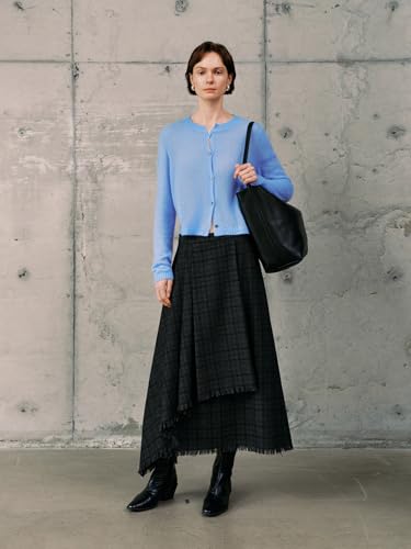 Image of Women's Silk Cashmere Blend Cardigan, Lightweight Soft Knit Round Neck Sweater, Button Front Elegant Layer for Spring & Fall