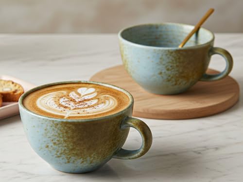 Image of Bodhi House Ceramic Soup and Coffee Wide Large Mug with Handle - Set of 2, 350 Ml Glossy Finish | Microwave Safe | for Maggi, Cappuccino, Latte, Green Tea - Light Blue
