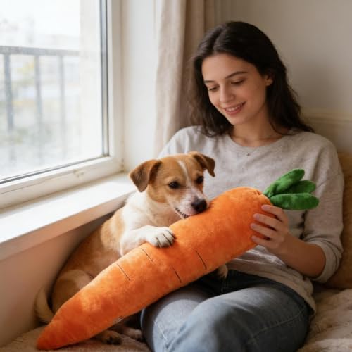 Weiches Spielzeug für Hunde- in Karottenform, interaktives Kauspiel- Quietschspielzeug mit Quietschen, für einsame Momente Seilziehen, Training, Erholung, Kindergarten, Haus, Transportbox-3