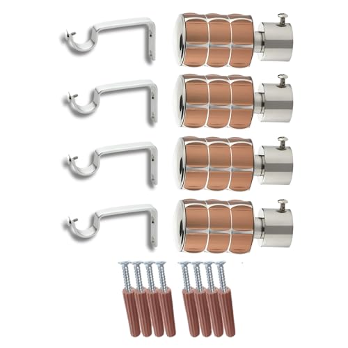 Image of GLOXY Stainless Steel Curtain Brackets - Curtain Holder for 1-Inch Rod - Curtain Rod End Cap - Square Shape Finish Curtain Holders for Stylish Wall Decoration Items for Hall - Bracket (Copper 2 Pair)
