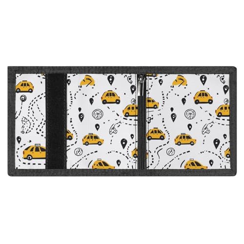 Yellow Taxi Black Route Trifold Wallets for Men Women Ultra Thin Card Holder Purse with Zip Coin Pocket4