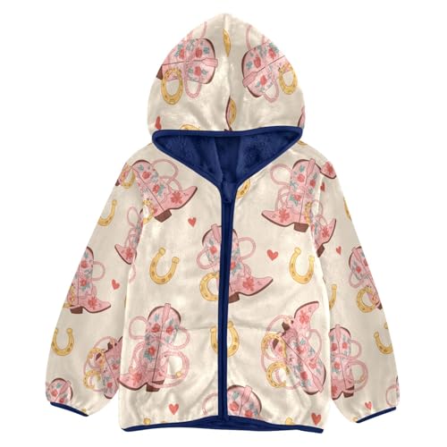 Cowboy Boots Horseshoes Hearts Toddler Fleece Jacket Girl Boys Hooded Fleece Jacket Coat Warm Outwear Zip-up 3-10T