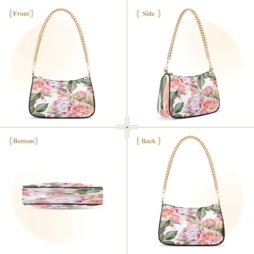 Image of Shoulder Bags for Women Flower Floral Hobo Tote Handbag Small Clutch Purse with Zipper Closure