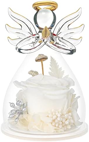 encavy Preserved Flower Rose Gifts in Glass Angel Figurines,Birthday Gifts for Women,Angel Rose Gifts for Her, Mom Gifts from Daughter Son, White Real Rose Flower Gifts for Her Grandma Wife