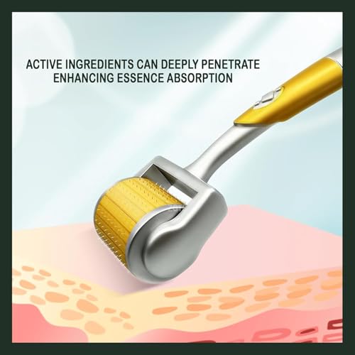 Image of Geek Lab Professional Gold Plated 192 Needles Titanium Alloy Derma Roller, Gold, 1mm for Acne Skin & Hair Loss By Stimulating Natural Healing Responses.