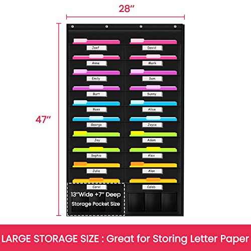 Image of Heavy Duty Storage Pocket Chart for Classroom and Office, Clear Storage Pocket Chart for Files Folder (20+6 Pockets & Nametag)