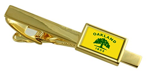 Clip de corbata de oro de Oakland City USA con grabado exclusivo y acabado espejo premium