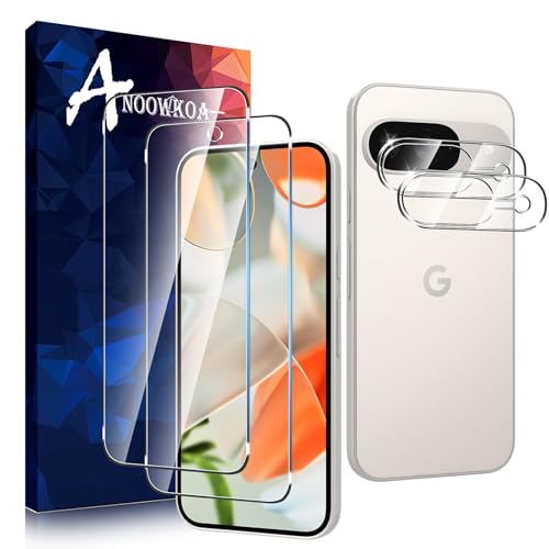 Anoowkoa [2 Packpara Google Pixel 9 Protector de Pantalla + [2 Pack] Protector de Lente de Cámara, protector de pantalla de vidrio templado, película protectora