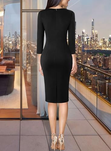 VFSHOW Womens Notch V Neck Office Business Work Slim Fit Sheath Pencil Dress4