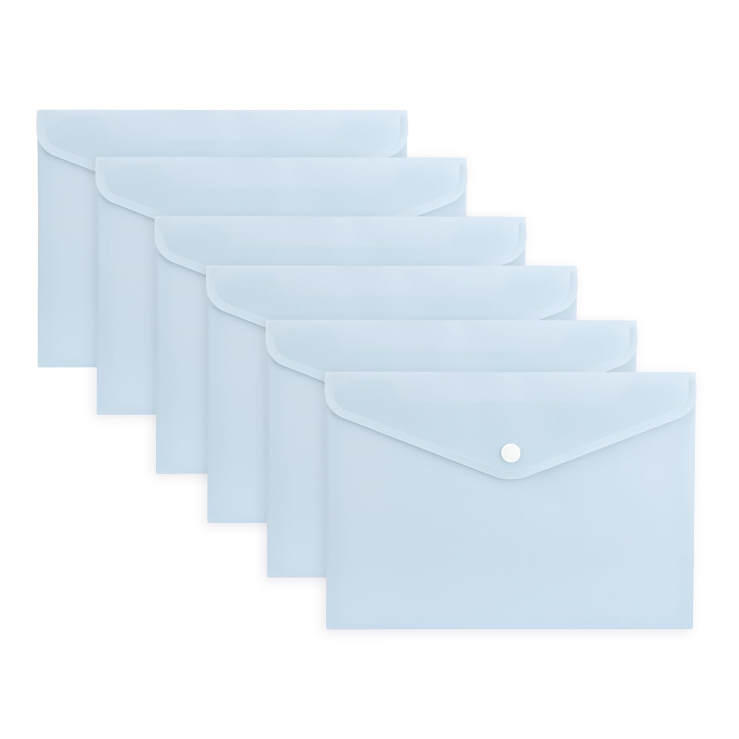 Pack of 24 A5 Light Pastel Blue Soft Touch Plastic Document Wallets with Button Closure