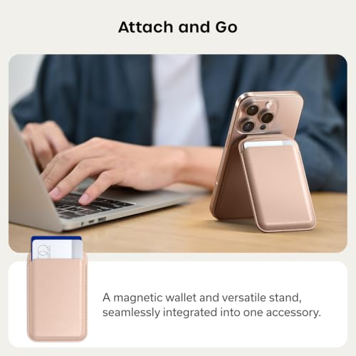 Image of Satechi Vegan-Leather Magnetic Wallet Stand, Minimalist iPhone Wallet with 4 Card Slots, NFC Pass Through, Phone Stand for iPhone 16-12, Desert Rose