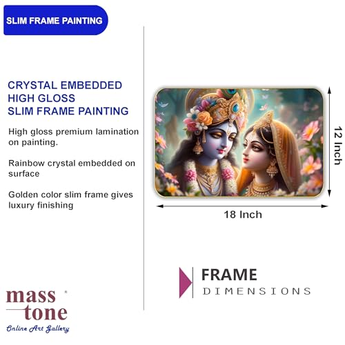 Image of Masstone Radha Krishna Crystal Embedded High Gloss Wall Painting, Golden Slim Frame, 45x30 Cm Wall Art for Living Room, Bedroom, Office & Home Decor (CRG31)