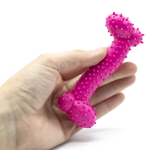 CABLEPELADO Juguete Hueso Perros morder, Hueso masticable para Perros con protuberancias, Juguete Dental para Perros, Mordedor de Caucho para Perros, Longitud 10 cm, Material Caucho Natural, Rosa