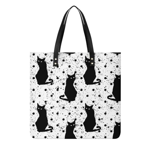 Sac à bandoulière femme motif chat noir mignon grand tote bag de voyage en toile