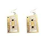 Seakuur 1980s Fashion Acrylic Magnetic Tape Earrings for 80’s Party Women Punk Retro Cassette Crush Colorful Drop Dangle (Gold)
