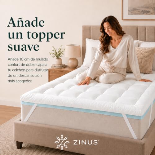 Miniatura 3 de Zinus Cubrecolchón De Espuma Viscoelástica 90x190 Cm - 10cm De Grosor - Diseño De Células Abiertas - Certificado Oeko-Tex - Espuma Confort - Firmeza Media - Para Mejorar El Descanso Y La Comodidad