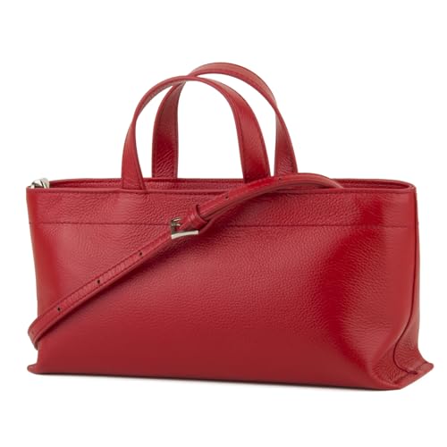Image of DONNAIN Premium Full Grained Leather Simple Tote Handbag for Women, Shoulder Crossbody Bag with Adustable Shoulder Strap (Red, Small)