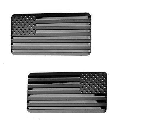 MULL 2X USA Metal Flags 2 inches by 1 inch Black Embossed Decals Emblems 2pcs Set (Black, 2