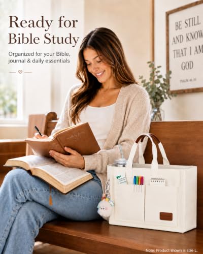 Image of BECOJADDE Structured Canvas Tote Bag for Women, Multi-Compartment Zippered Purse for Work Bible Travel