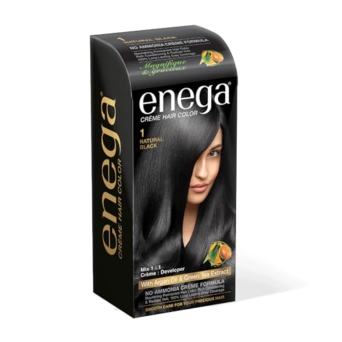 Image of Enega No Ammonia Grey Coverage Long Lasting Creme Hair Color with Argan Oil & Green Tea Extract - Pack of 1(150 ML) (Natural Black)