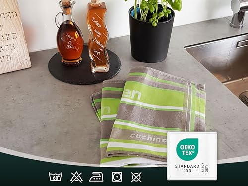 Foto von ZOLLNER 4er Set Geschirrtücher Baumwolle in 50x70 cm - saugstarke und langlebige Küchentücher - waschbar bis 60°C – in grün gestreift - Gastronomiequalität - Oeko Tex® Zertifiziert