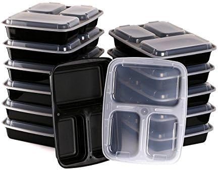 3-Compartment Microwave Safe Food Container with Lid/Divided Plate - Pack of 12