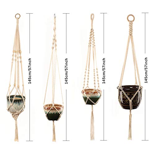GothicBride Macrame bloemenhanger, set van 4, boho-decoratie, katoenen touw, vintage decoratie, katoenen touw, bloempot, hangend, voor balkon, raam, decoratie, binnen en buiten (beige) - Afbeelding 3