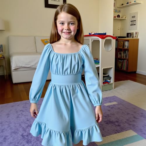 Little Bitty Girls Long Sleeve Dresses Teens Tie Back Smocked Waist Fall Winter Outfits Party Midi Dress for 4-13 Years4