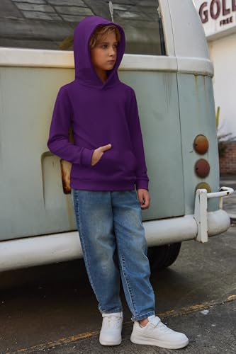 Image of Arshiner Kids Purple Hoodie for Boys Casual Basic Pullover Hooded Sweatshirt Hoodie with Pocket Size 5 6