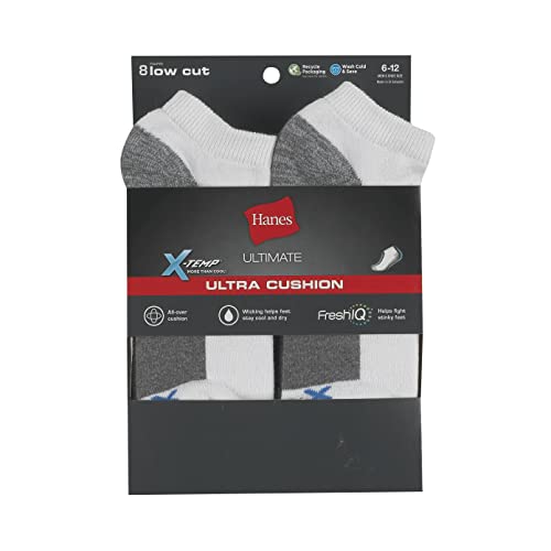 Image of Hanes Men's Max Cushion Low Cut Socks, 6, 8, and 12 Pair Pack, White and Black