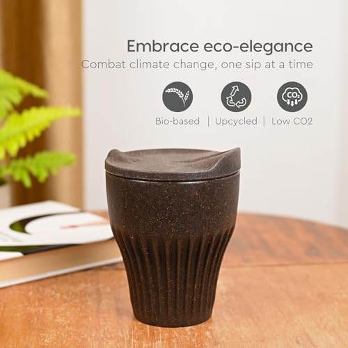 Image of Eha Earth Friendly Rafter Coffee Mug with Lid | Tea Cup Set | 300 ml | Made with Rice Husk | Microwave Safe Mugs for Gifting | 2 Unit | Coffee