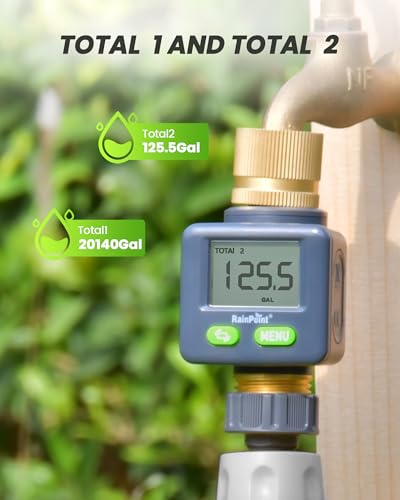 image for RAINPOINT Water Flow Meter with Brass Inlet & Outlet, 180° Screen-Fli