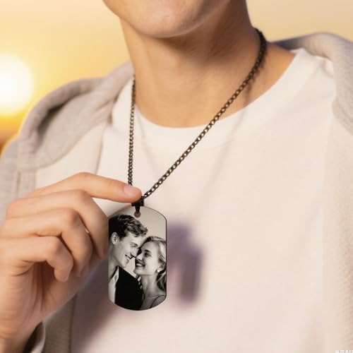 HINFKA Custom Picture Necklace for Men - Personalized Engraved Dog Tags Pendant with Photo or Text, Customized Memorial Gifts for Women4