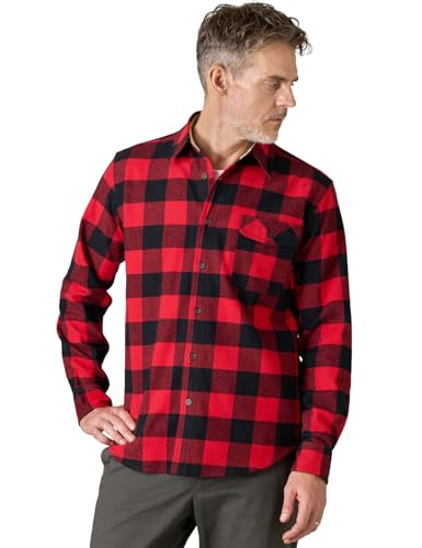 LAPASA Camisa de Franela 100% Algodón Hombre Manga Larga Casual Suave M138 S Negro + Rojo