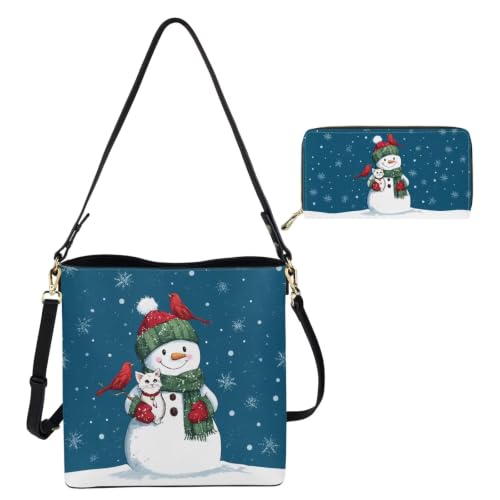 Image of HUGS IDEA Leather Purses and Handbag for Women Bucket Bag with Wrist Wallet 2 Packs