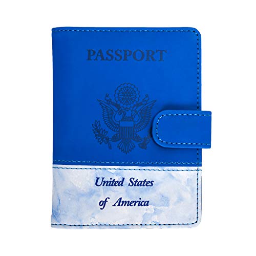 LN LOVE NEST Leather Passport Holder Rfid Blocking Passport Cover Travel Passport Wallet Passport Case Marble Mixcolor Passport Protector Passport Book Women Men Family (Navy Blue)