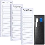 3 Packs Magnetic Refrigerator Note Pads with Fridge Pen Holder, Grocery List, to Do List, to Buy List, Magnetic Back Memo Notepad for Refrigerator Whiteboard Home Office, 3 x 8 Inches, 60 Sheets