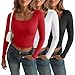AUTOMET 3 Pack Womens Long Sleeve Shirts Fall Fashion Scoop Neck Crop Tops Basic Layer Slim Fit Y2K Clothes Black White Red M