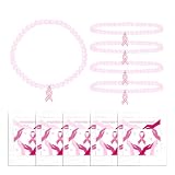 MOSOTECH 5 Pcs Breast Cancer Awareness Bracelets with Independent Small Package of Each Pack, Elastic Mini Beaded Pink Ribbon Bracelets for Cancer Fighter, Inspirational Breast Gifts for Women
