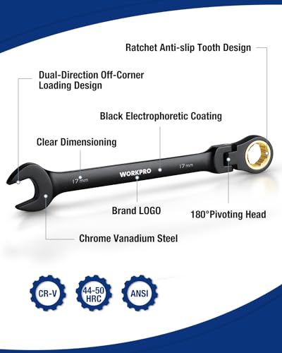 [Prime] 8-Piece WORKPRO 72-Tooth Flex-Head Ratcheting Metric Combination Wrench Set - image 7