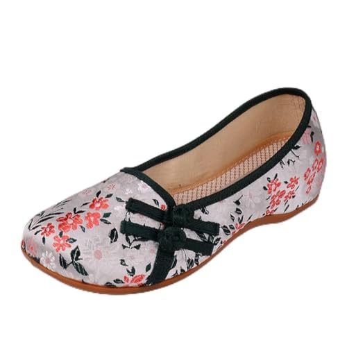 Printed Fabric Women's Canvas BalletFlats Retro Style Slipon Comfort Shoes Ladies Ballerines Femme Chaussures (Color : B Size : Code 39) (A Code 37)