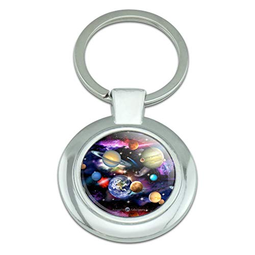 GRAPHICS & MORE Planets Solar System Earth Saturn Jupiter Mars Pattern Keychain Classy Round Chrome Plated Metal